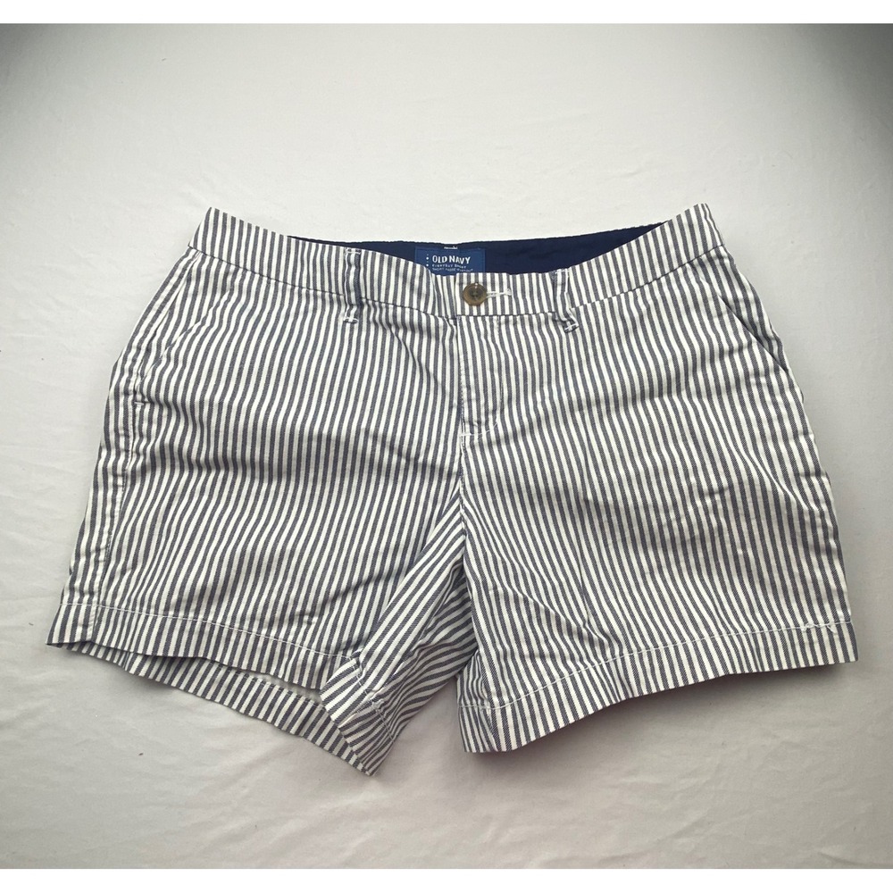 Old Navy Everyday Shorts Blue White Striped Cotton Chino Shorts Womens Size 4